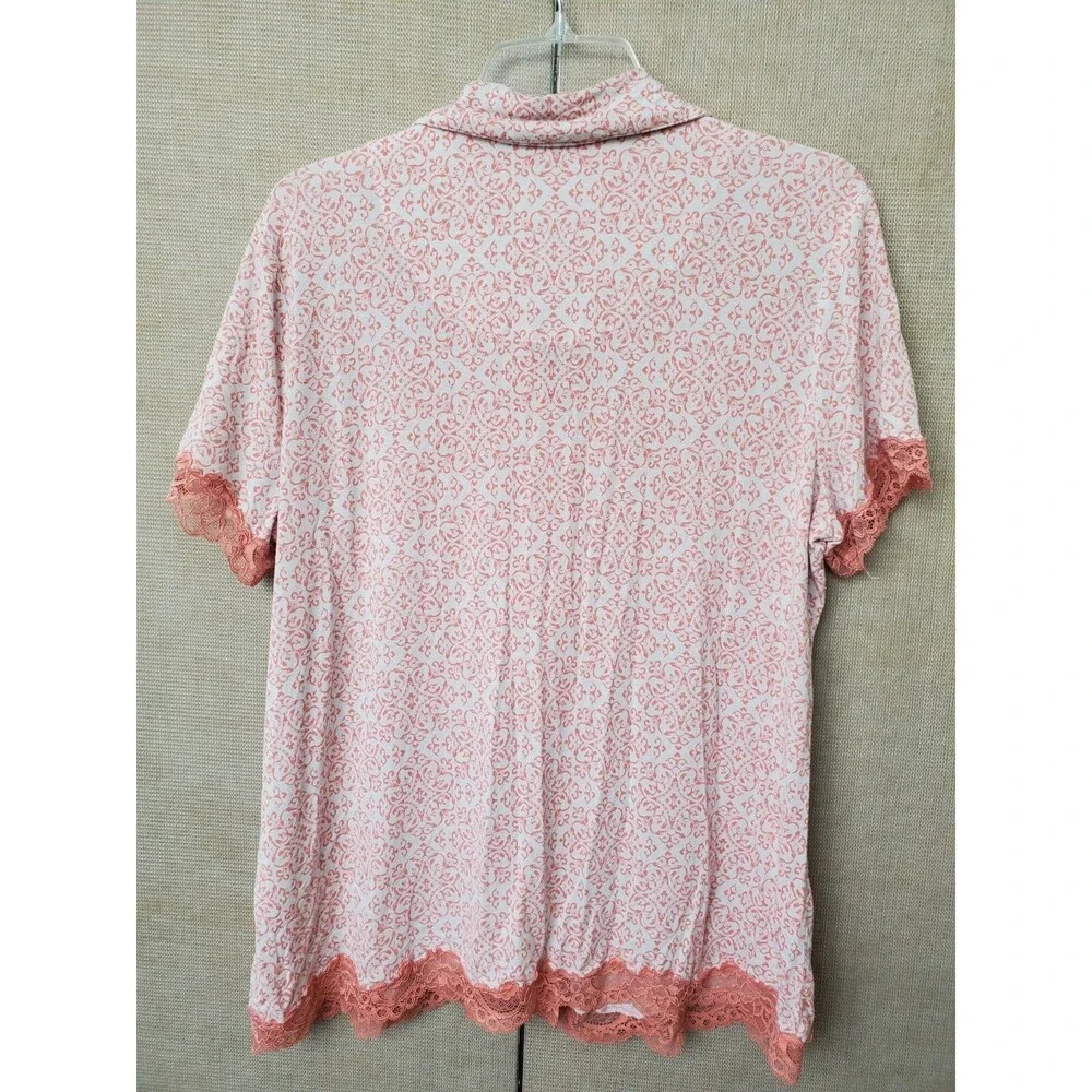 Soma Orange Short Sleeve Button-Up Pajama Top with Lace Trim Size Large
